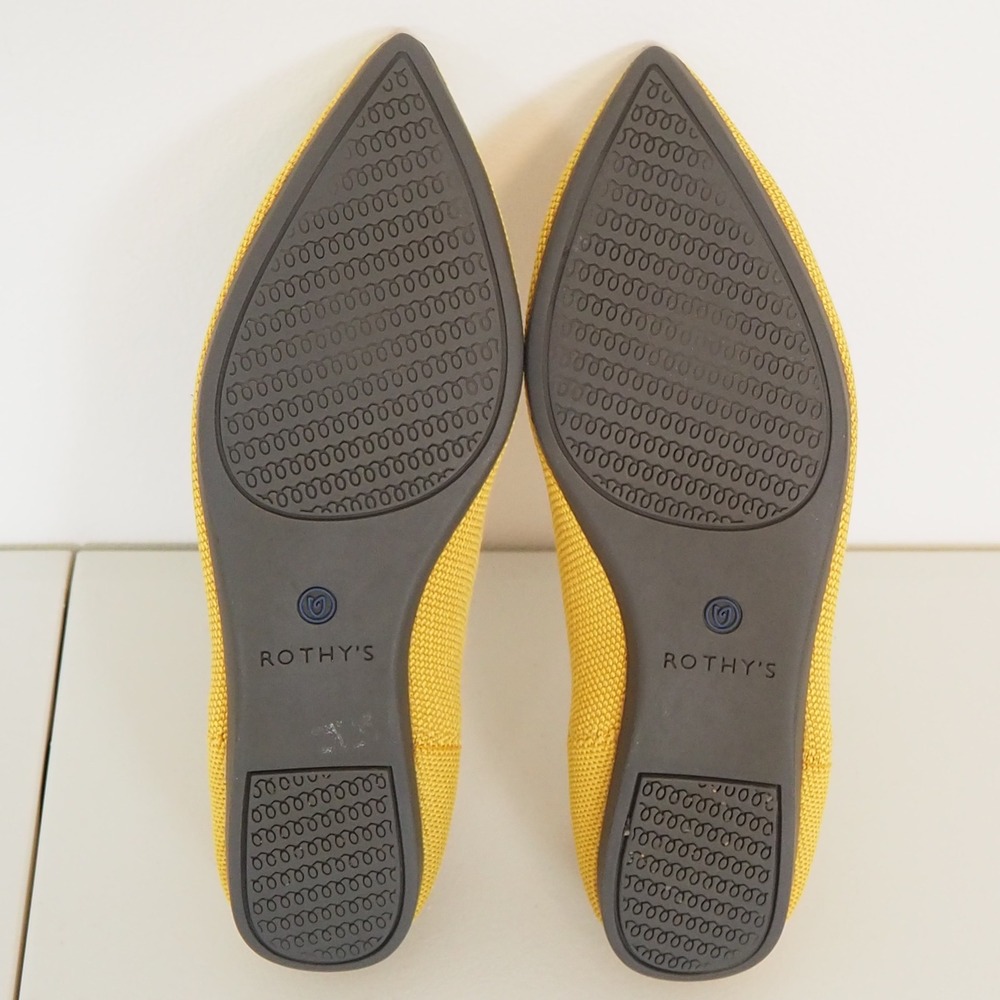 Rothys The Point Pointed Toe Ballet Flats Women's Sz 6 Yellow Marigold Blue Trim - Picture 8 of 10